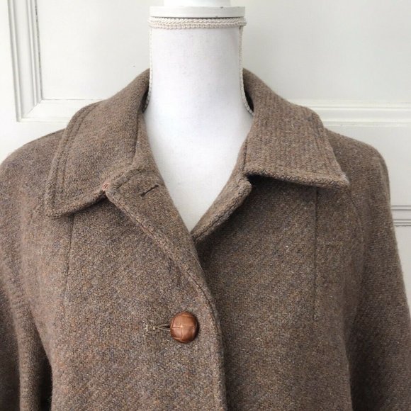 Vintage 50s Brown Tweed Wool Overcoat Coat Raglan Sleeves - Picture 5 of 9